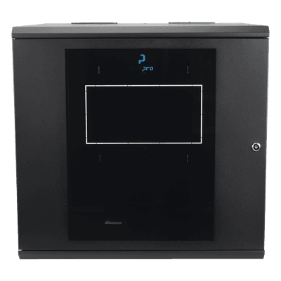 Gabinete Abatible de Pared (Con Marco Trasero) con Rack 19" de 12 Unidades. Ventana de Cristal Templado.