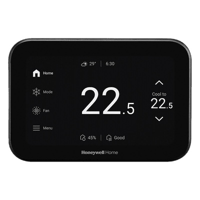 Termostato inteligente con pantalla táctil de 5 pulgadas, control de calidad de aire (IAQ), hasta 4H/2C bomba de calor, Wi-Fi, Bluetooth y Matter, color negro