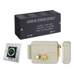 Kit Control de Acceso / Fuente 36W 13.2VCD / Cerradura Derecha / Botón IR 5-15 cm / Acero Inoxidable / Relevador NO-NC-COM