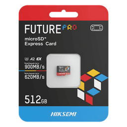 Tarjeta microSD Express / 512 GB / 900 MB/s Lectura / 620 MB/s Escritura / PCIe Gen 3x1 + NVMe / U3 A2 EX / -25°C a 85°C (-13°F a 185°F)