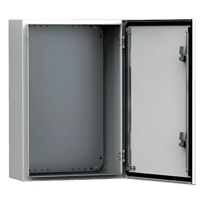 Gabinete de Uso Exterior MAS 500 x 400 x 210 mm NEMA 4/12/13; IP66; IK10 de Acero Dulce 1.5 mm con Platina de Montaje Incluida Color Gris Claro