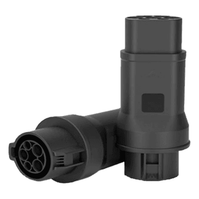 Adaptador de Conector EV / Entrada Tipo 1 (SAE J1772) / Salida Tipo 2 (IEC 62196-2) / 7 kW / 32 A / 220 V AC / Monofásico / Compacto y Portátil