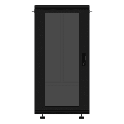 Gabinete Rackeable 19 Pulgadas / 24 Unidades / Piso / Puerta de Cristal / Acero Calibres 16-18-20 / Capacidad 750 Kg / Dimensiones 600x605x1190 mm (23.6x23.8x46.9 in) / Ventilación 120 mm, Niveladores Incluidos