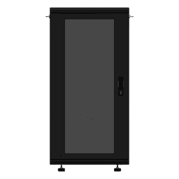 Gabinete Rackeable 19 Pulgadas / 24 Unidades / Piso / Puerta de Cristal / Acero Calibres 16-18-20 / Capacidad 750 Kg / Dimensiones 600x605x1190 mm (23.6x23.8x46.9 in) / Ventilación 120 mm, Niveladores Incluidos