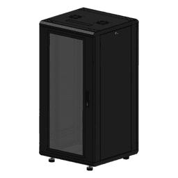 Gabinete Rackeable 19 Pulgadas / 24 Unidades / Piso / Puerta de Cristal / Acero Calibres 16-18-20 / Capacidad 750 Kg / Dimensiones 600x605x1190 mm (23.6x23.8x46.9 in) / Ventilación 120 mm, Niveladores Incluidos