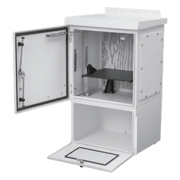 Gabinete Para Exterior OSP ComLine de 18 UR con espacio para Baterías, 600 mm de Ancho, 500 mm de Profundidad De Aluminio, Color Gris Claro Con Protección NEMA 4/12/4X/3/3R; IP66