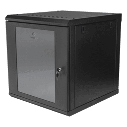 Gabinete Rack de Pared / 12 Unidades / 19 Pulgadas / Carga 100 kg / Vidrio Templado / Acero Calibre 18 / Ventilación Superior 120 mm
