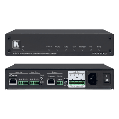 Amplificador de Potencia | 120W | Dante | DSP Integrado | Hi-Z 70V-100V | Lo-Z 4Ω-8Ω | RS-232 | Control IP