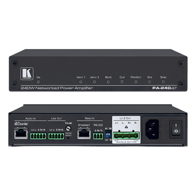 Amplificador de Potencia | 240W | Dante | Hi-Z Lo-Z Seleccionable | DSP Integrado | 32 bits 96 kHz | RS-232 IP Control