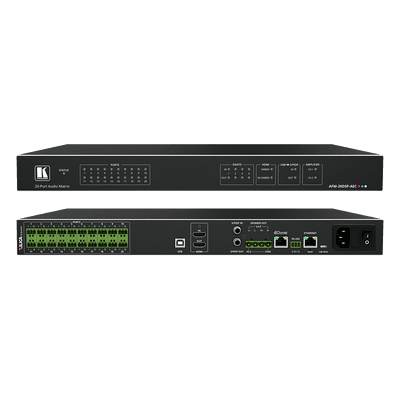 Matriz de Audio Digital | 20 Puertos Analógicos Configurables | DSP Multicanal | AEC | Amplificador 2x60W + 1x120W | Dante 4x4 | HDMI 4K60 | USB Plug & Play | Montaje Rack 1U