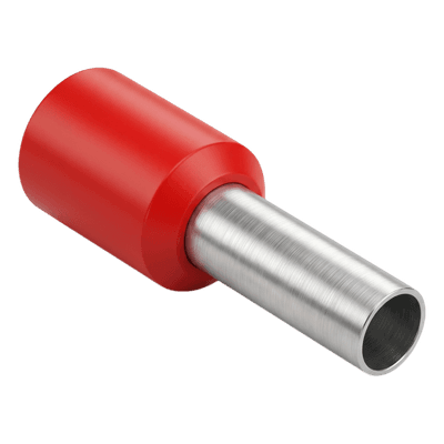 Conector Ferrule / 18AWG (1.0 mm²) / Latón Estañado / Aislamiento PVC Rojo / Punta 8 mm (0.31 in) / 25 Piezas