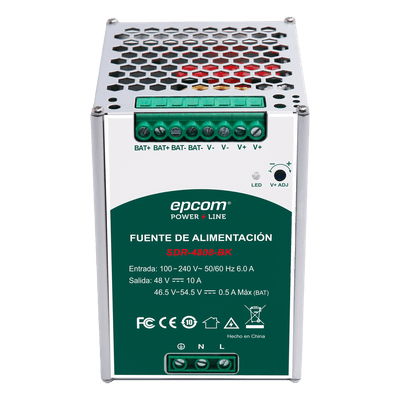 Fuente de Alimentación Industrial | Tipo DIN Riel | 48 VCC | 10 A | Capacidad de baterías de respaldo