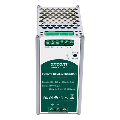 Fuente de Alimentación Industrial  | Tipo DIN RIEL  | 48 VCC  | 5 A | Capacidad de baterías de respaldo 