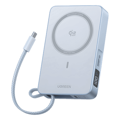 Banco de Energía Magnético Inalámbrico / 10000 mAh 36 Wh / Carga Rápida 30 W PD3.0/PPS/UFCS / Qi 2.2 25 W MPP / Cable USB-C Integrado 60 W / 254 g