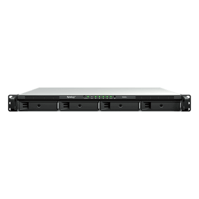 NAS Rackmount 4 Bahías / 1U 44 mm (1.73 in) / AMD Ryzen V1500B 4 Núcleos 2.2 GHz / 4GB DDR4 ECC SODIMM / 4x 1GbE RJ45 / PCIe 3.0 x8 / Escalable a 8 Bahías con RX426 / DSM / Storage Tiering