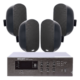 KIT de Amplificador de 240W para Escritorio | 4 Altavoces de Pared color Negro 3W - 50W | Sistema 70/100V