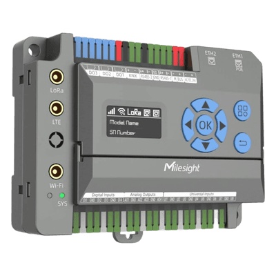Gateway IoT LoRaWAN / 8 Canales / 2,000 Dispositivos / Quad-Core 1.5 GHz / Edge Computing / 4G LTE / KNX + BACnet + Modbus + M-Bus / 8 Entradas Universales