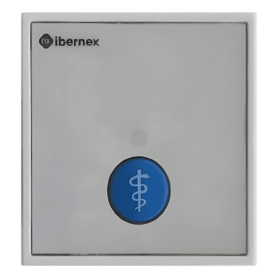 Módulo de Botón para Empotrar / 1 Tecla Iluminada con Realimentación Táctil y Audible / Lector RFID 125KHz Integrado / Comunicación RS485 / Señalización Luminosa de Estado de Alarma y Presencia Médic