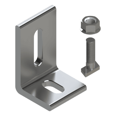 Herraje en L / L Foot / Fijación al Suelo / Aluminio Serie 6000 / Acero Inoxidable / Compatible con N Rail 4.72 / Techos Planos e Inclinados