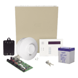Kit de panel de intrusión de 48 zonas con 2 detectores de humo inalámbricos incluidos, 3 particiones y carga/descarga por Internet