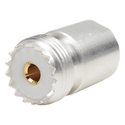 Adaptador UNIDAPT Hembra a UHF Hembra (SO-239). Plata-Oro-Teflón.                                                                                                                                                   
