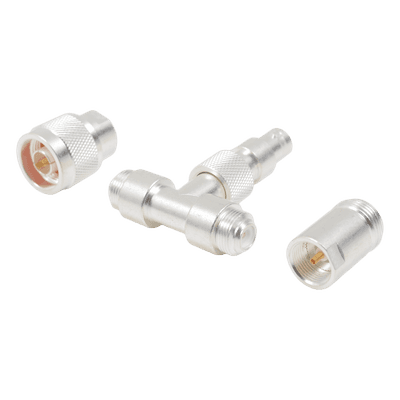 Adaptador UNIDAPT en T capacitiva, muestreador de BNC Hembra a 2 UNIDAPTs: N Macho y N Hembra.