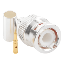 Conector Coaxial BNC Macho / Anillo Plegable / Cuerpo Bronce Plateado / Contacto Oro / Aislante Teflón / Cables RG-58/U, RG-142/U, LMR-195