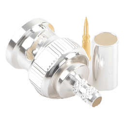 Conector Coaxial BNC Macho / Anillo Plegable / Cuerpo Bronce Plateado / Contacto Oro / Aislante Teflón / Cables RG-58/U, RG-142/U, LMR-195