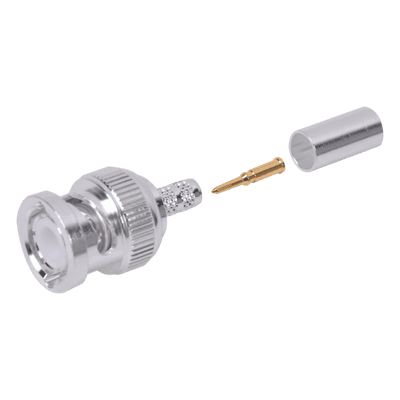Conector BNC Macho de Anillo Plegable para Cable LMR-195, RG-58/U, RG-142, Níquel/ Oro/ Teflón.