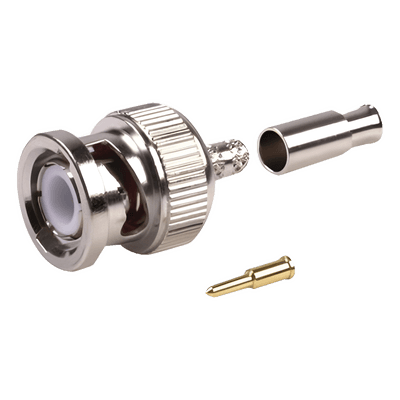   Conector BNC Macho de Anillo Plegable para Cables RG-174/U, 8216, Niquel/ Oro/ Teflón.