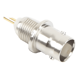 Conector BNC Hembra de Montaje Frontal D-Plano, Soldable, Rondana de Seguridad, Níquel/ Oro/ Delrin. 