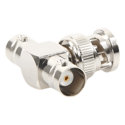 Adaptador RF en T / BNC Macho a Doble BNC Hembra / 50 Ohm / Cuerpo Niquelado / Contacto Oro / Aislante Teflón