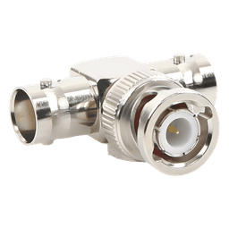 Adaptador RF en T / BNC Macho a Doble BNC Hembra / 50 Ohm / Cuerpo Niquelado / Contacto Oro / Aislante Teflón