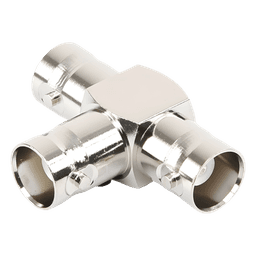 Adaptador RF / Triple BNC Hembra en T / 50 Ohm / Cuerpo Niquelado / Contacto Plateado / Aislante Teflón
