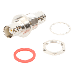 Adaptador Doble BNC Hembra para Chasis, Hermético y de Montaje en D-Plano, Níquel/ Oro/ Delrin.