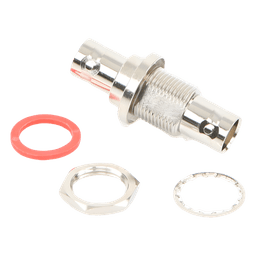 Adaptador Doble BNC Hembra para Chasis, Hermético y de Montaje en D-Plano, Níquel/ Oro/ Delrin.