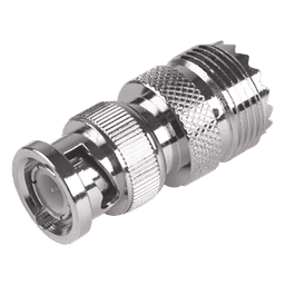 Adaptador RF en Línea / 50 Ohm / BNC Macho a UHF Hembra SO-239 / Cuerpo Níquel / Contacto Oro / Aislante Delrin