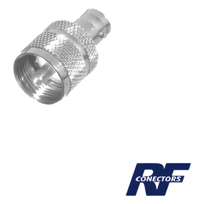Adaptador RF en Línea / BNC Hembra a UHF Macho (PL-259) / 50 Ohm / Cuerpo Niquelado / Contacto Plateado / Aislante Delrin