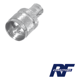 Adaptador RF en Línea / BNC Hembra a UHF Macho (PL-259) / 50 Ohm / Cuerpo Niquelado / Contacto Plateado / Aislante Delrin