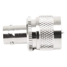 Adaptador RF en Línea / BNC Hembra a UHF Macho (PL-259) / 50 Ohm / Cuerpo Niquelado / Contacto Plateado / Aislante Delrin