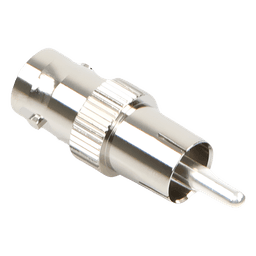Adaptador Coaxial / BNC Hembra a RCA Macho / 50 Ohm / En Línea / Níquel-Plata-Delrin