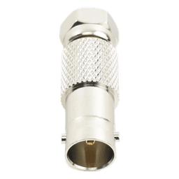 Adaptador en Línea, de Conector BNC Hembra a F Macho, Níquel/ Oro/ Delrin.