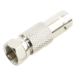 Adaptador en Línea, de Conector BNC Hembra a F Macho, Níquel/ Oro/ Delrin.