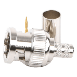 Conector BNC Macho en 75 Ohm, de Anillo Plegable para RG-59/U, Níquel/ Oro/ Teflón.