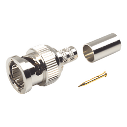 Conector BNC Macho en 75 Ohm, Anillo Plegable para Coaxial 8279, RG-59/U, Níquel/ Oro/ Teflón.