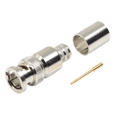 Conector BNC Macho de 75 Ohm, Anillo Plegable, para Cable 8238, RG-11/U, Níquel/ Oro/ Teflón.