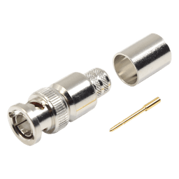 Conector BNC Macho de 75 Ohm, Anillo Plegable, para Cable 8238, RG-11/U, Níquel/ Oro/ Teflón.