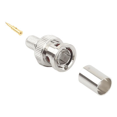 Conector BNC Macho de Anillo Plegable para Cable Belden 8281 tipo RG-59/U, Níquel/ Oro/ Delrin.