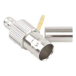 Conector BNC Hembra, 75 Ohm, Anillo Plegable, para RG-59/U, Níquel/ Oro/ Delrin.