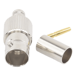 Conector BNC Hembra, 75 Ohm, Anillo Plegable, para RG-59/U, Níquel/ Oro/ Delrin.